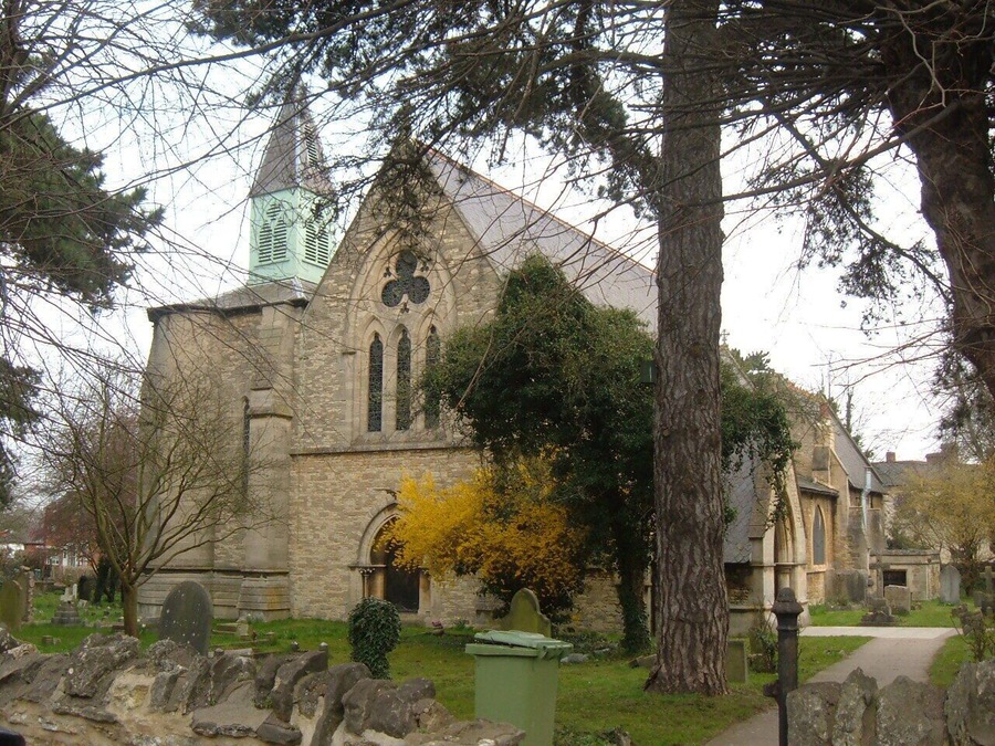 Parish church of St James, New Bradwell, Milton Keynes, Buckinghamshire, seen from the southwest