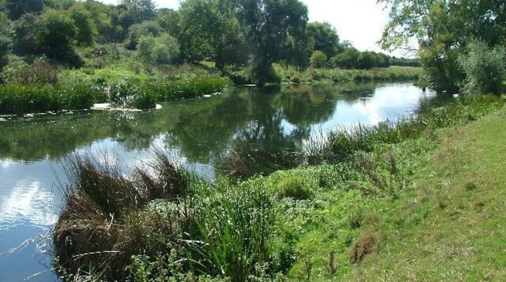 The Great Ouse near Harold. you can see the spire to St Nicholas's Church