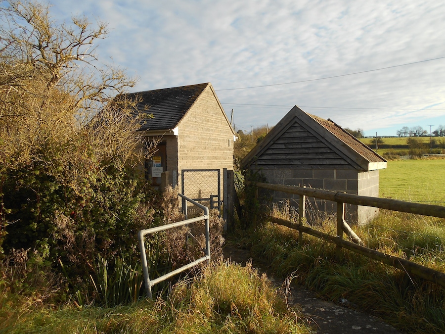 Sewage pumping station beside Wagg Drove, near Igstock Farm, Huish Episcopi, Somerset, England.