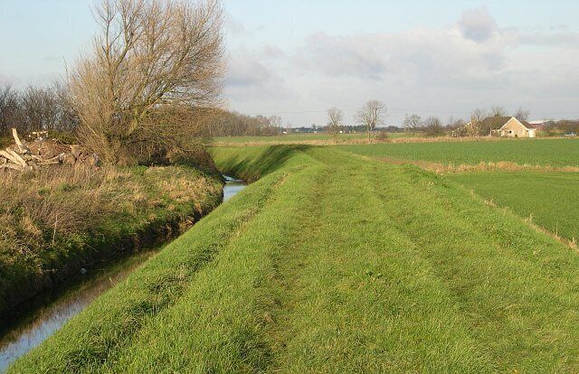 The Car Dyke near Grange Farm. There is a prominent bank on the eastern side of the Dyke here. For more about the Car Dyke see 97021.