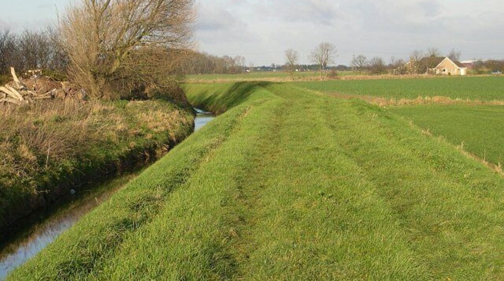 The Car Dyke near Grange Farm. There is a prominent bank on the eastern side of the Dyke here. For more about the Car Dyke see 97021.