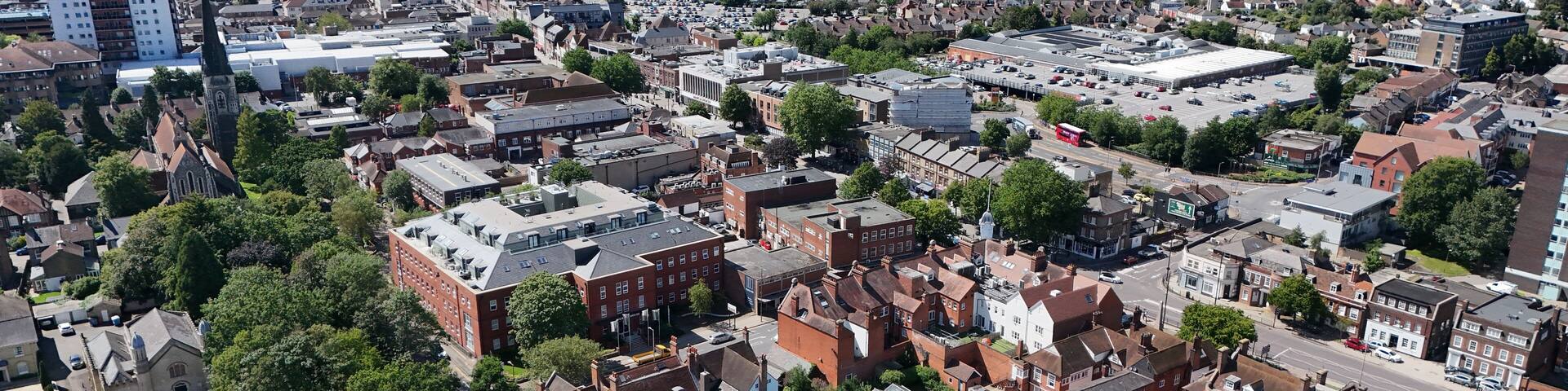 .Brentwood Essex UK Town centre drone Aerial summer