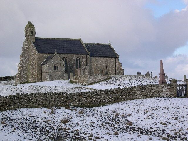Throckrington Church. Dramatically perched upon rising ground in the isolated Northumbrian hamlet of Throckrington. The original village and church date from the 13th Century.