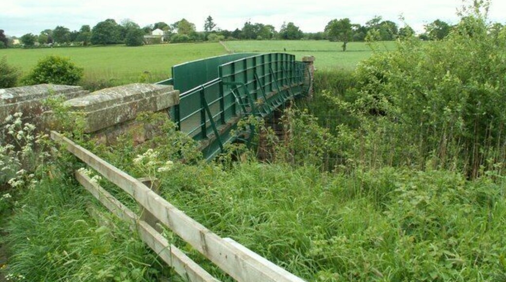 Footbridge over West Coast Main Line near Newbiggin Hall Shiny new looking bridge on Public Footpath