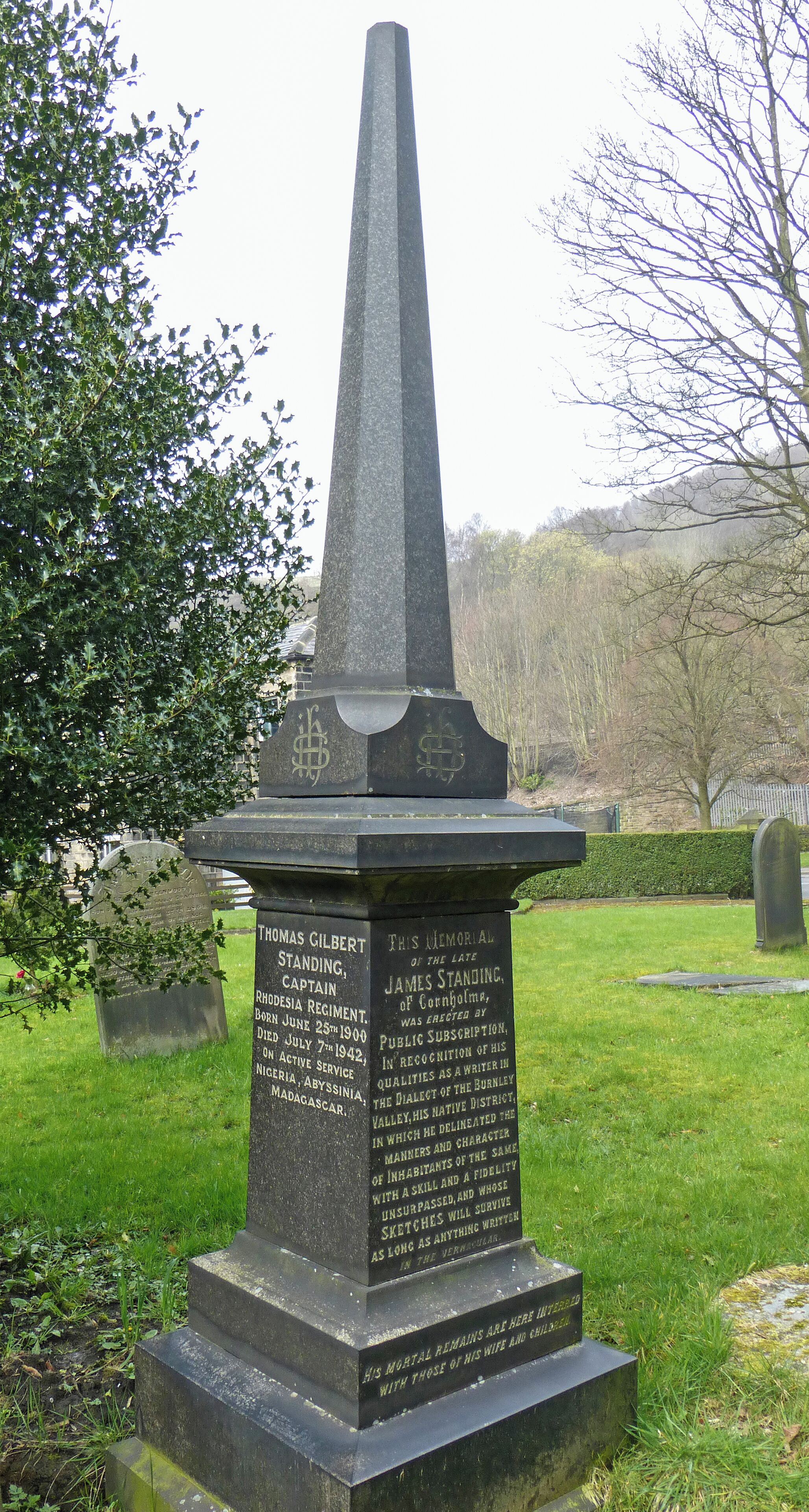 Memorial to Captain Thomas Gilbert Standing and James Standing, Vale Chapel, Cornholme