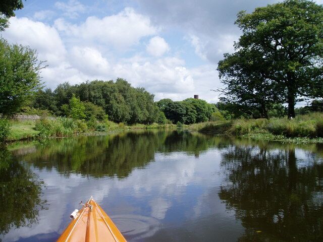 Canal Scene Chimney of old paper mill from Leeds Liverpool Canal