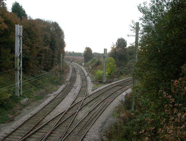 Town of Lowton, railway junction To the left, the line to Manchester; to the right, to Liverpool.