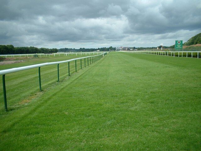 Towards the Grandstand, Haydock Park Taken through the fence where Sandy Lane (footpath) crosses the course