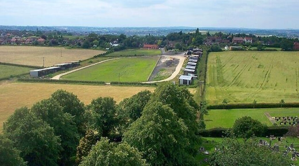 Stables at Moorgreen. D. H. Lawrence's "Country Of My Heart" as seen from the top of the tower of St Mary's Church, Greasley. Benjamin Drawater, ship's surgeon to Captain Cook, is buried in the churchyard at St Mary's. In the middle distance, Eastwood Church can be seen towards the left of the picture.