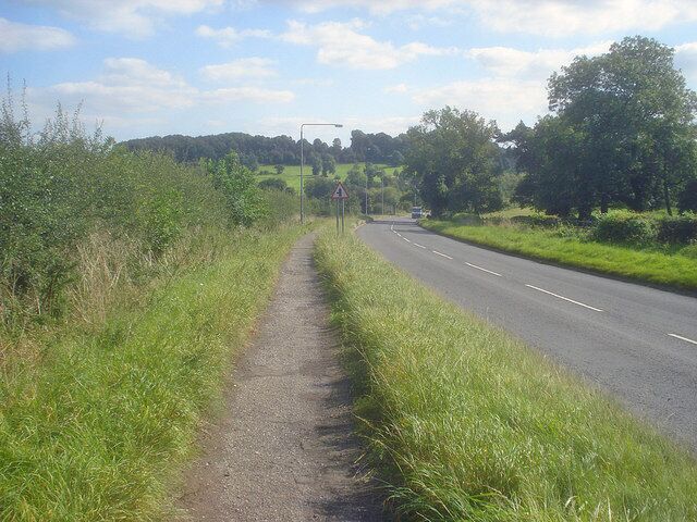 The B600 east of Greasley Looking south-east along the B600 Church Road and across the Giltbrook valley towards Bogend.
