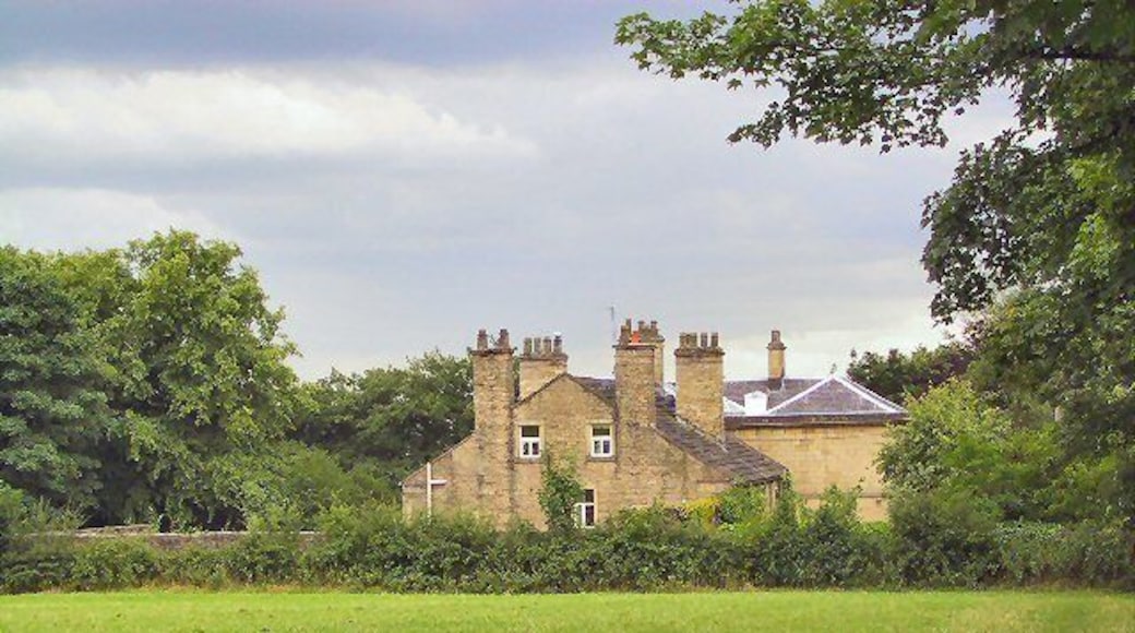 Mottram Old Hall. A view of the rear of the hall, taken from the public footpath and bridleway which leads out over Hobson Moor