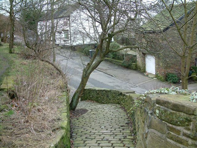 Footpath down from St Michael & All Angels parish church, Church Brow, Mottram in Longdendale, Greater Manchester