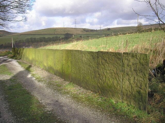 Vaccary wall This type of wall made of up-ended stone slabs is known as a vaccary wall. The name implies that such walls were intended to mark the boundary of a cattle farm.