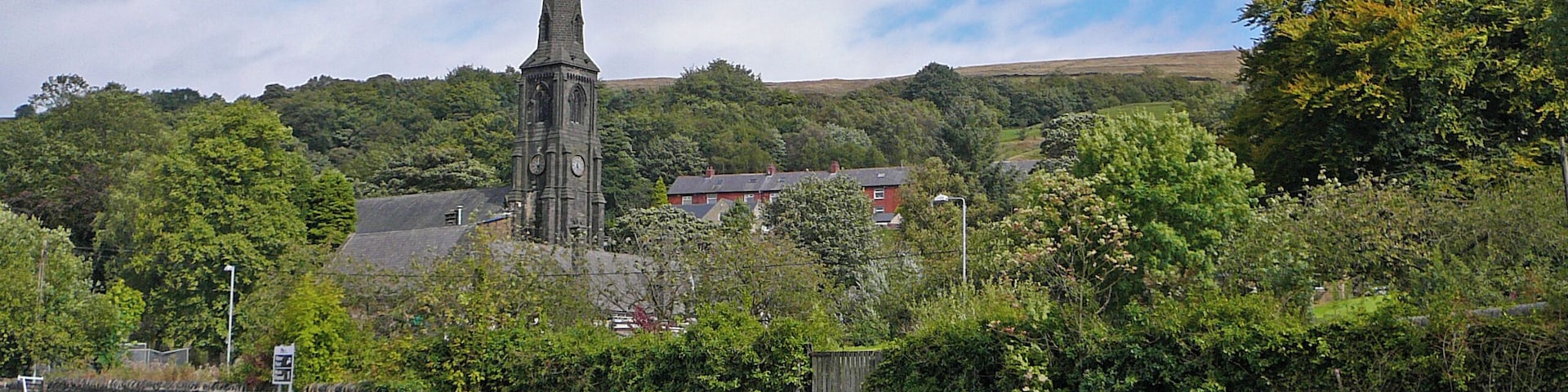 St Peter's Church, Walsden, from the Rochdale canal