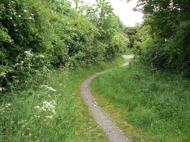 Down to the main path The former railway alignment is crossed here by a main path linking the Wilford Hill (Compton Acres) estate with Ruddington Lane. The old embankment has already been cut away at this point, but it will be entirely removed for the proposed tramway extension to Clifton which will run at the normal ground level. There will be a tram stop at this location.
