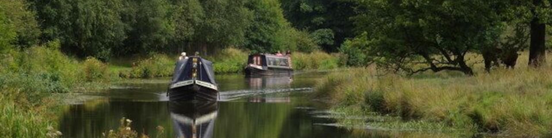 Narrow boats on canal Narrow boats on the canal by paper mill