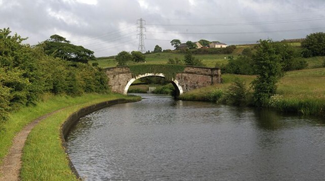 Millfield Bridge This crossing of the Leeds Liverpool canal is currently fenced at the northern end to prevent livestock crossing. On the horizon is Stanworth Farm.
