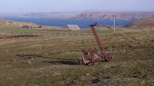Old mower, Totegan. View east off Strathy Point