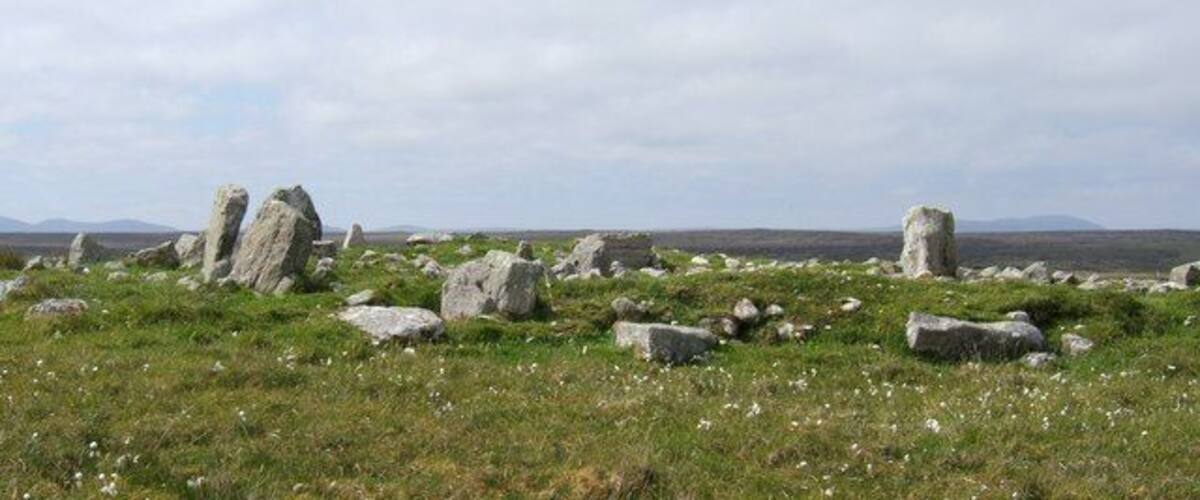 A grassy field with several large standing stones.