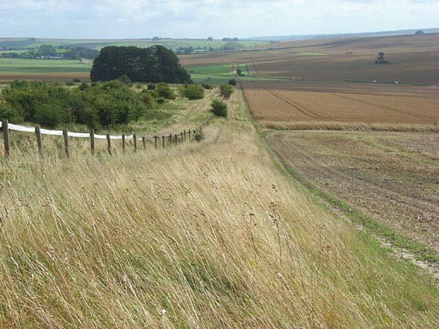 A rural landscape with a dirt path, fields, and a wooden fence.
