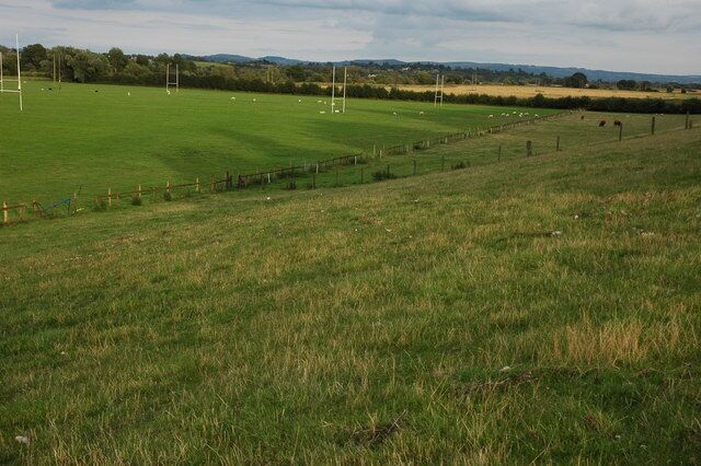 Sportsfield, Bredon School, Bushley The rugby posts are up ready for the new autumn term. The Cotswolds are on the horizon.
