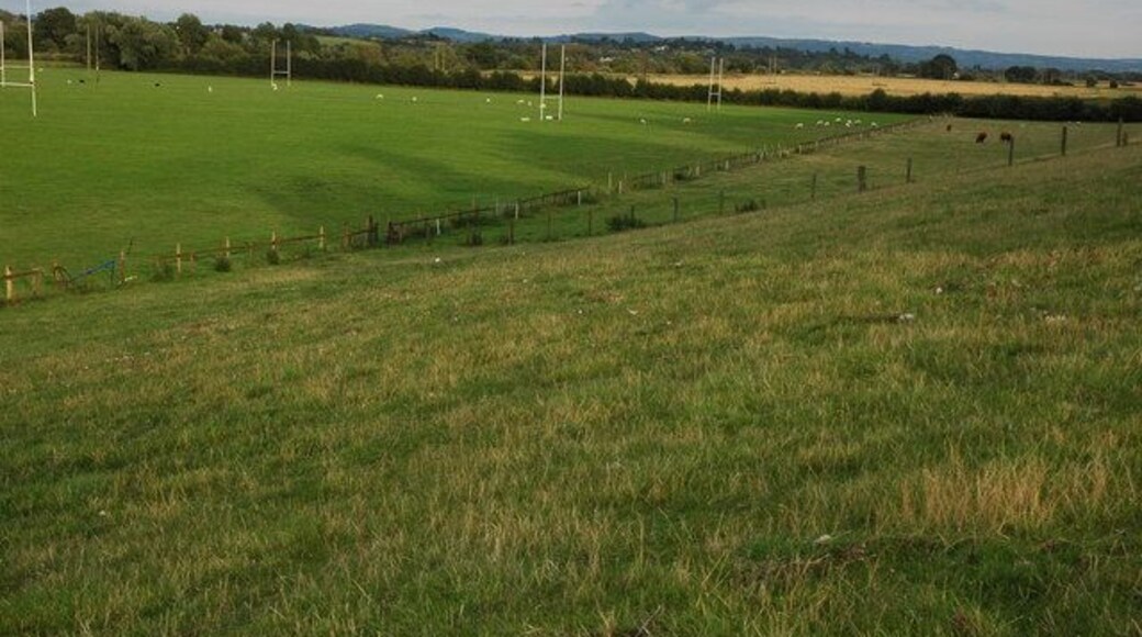 Sportsfield, Bredon School, Bushley The rugby posts are up ready for the new autumn term. The Cotswolds are on the horizon.