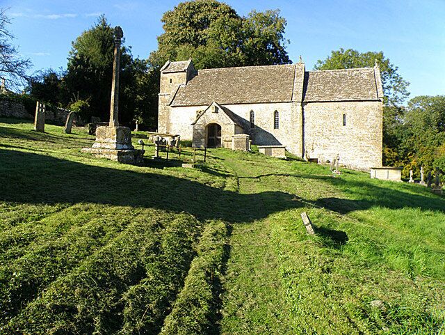 St Michael's Church, Duntisbourne Rouse This church comes complete with a saxon nave and a 14th century cross with its original mutilated head. I'm assuming the cross can be seen on the left.