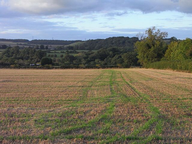 Farmland, Dowdeswell A stubble field and view over the Chelt valley.