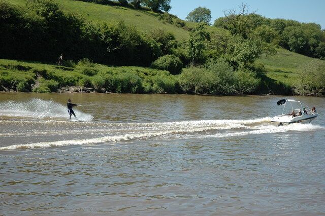 Water skiing on the River Severn Water skiing on the River Severn upstream from Minsterworth.
