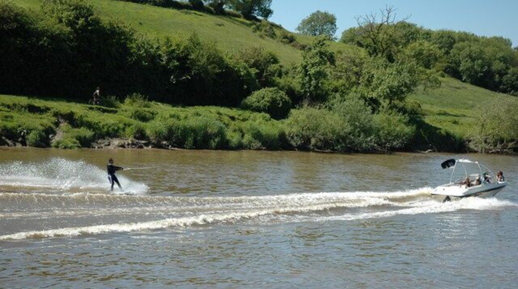 Water skiing on the River Severn Water skiing on the River Severn upstream from Minsterworth.