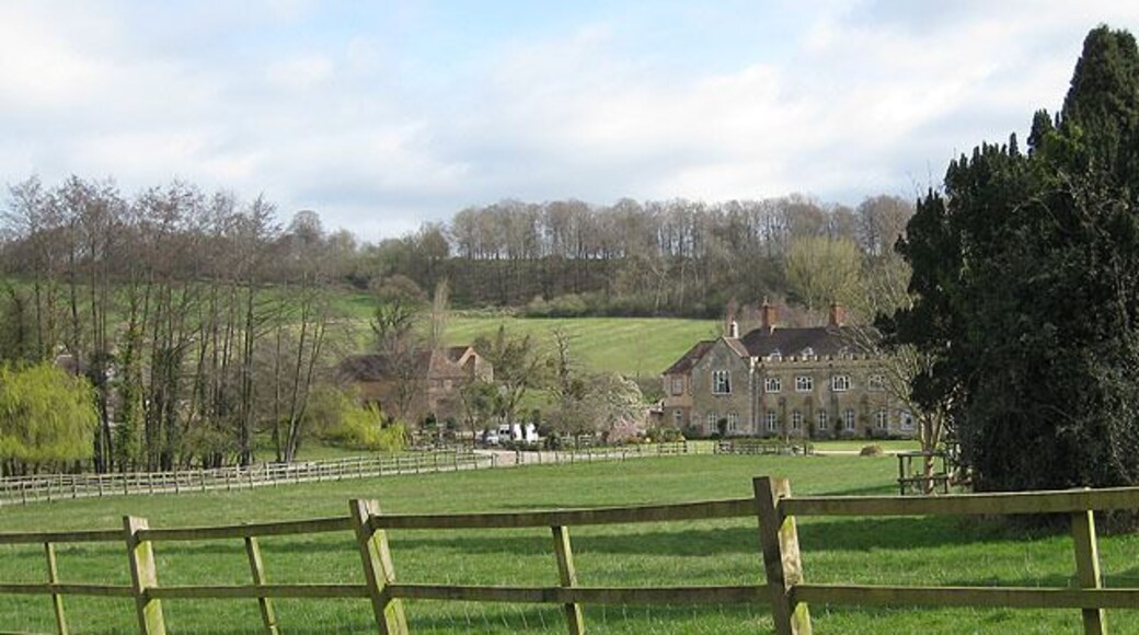 Flaxley Abbey Bisected by the grid line. In the distance, Mugglewort Wood. The old, Cistercian abbey was founded between 1148 - 1154 by Roger, Earl of Hereford, at the spot where his father, Miles of Gloucester, was killed whilst out hunting. The abbey survived as a monastic entity until the Dissolution in 1536 - 7.