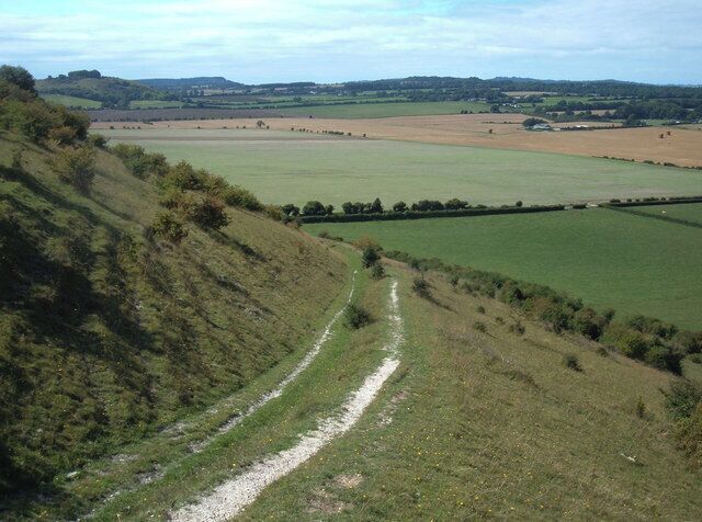 By-Way descending Fovant Down. This ancient by-way leads off the ridge track to meet a minor road about one kilometre south of the A30.