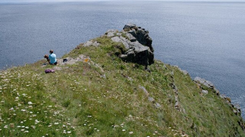 Carn Barrow Cliff A well-defined track leads from the coastal path to one of our best ever lunch spots. To the right, down the vertical face is Chough's Ogo, a collapsed sea cave.