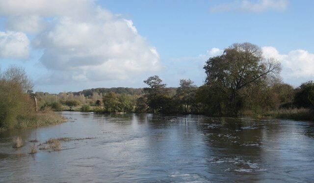 Longham area River Stour east of Longham Bridge on the A348 Ringwood Road, Dorset.
