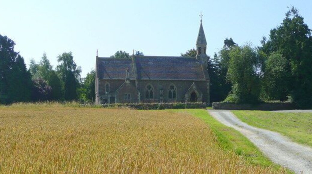 St. Michael and All Angels' church, Little Marcle Viewed from the ripe wheat field to the north.