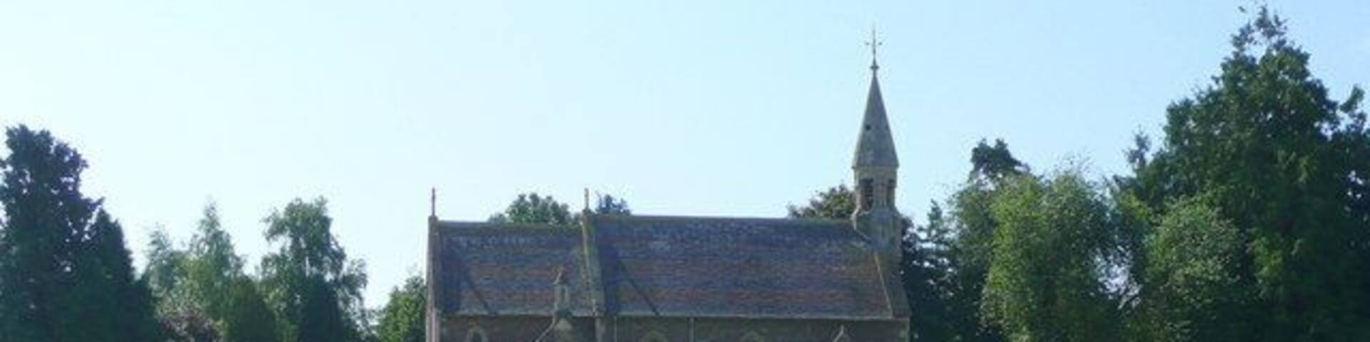 St. Michael and All Angels' church, Little Marcle Viewed from the ripe wheat field to the north.