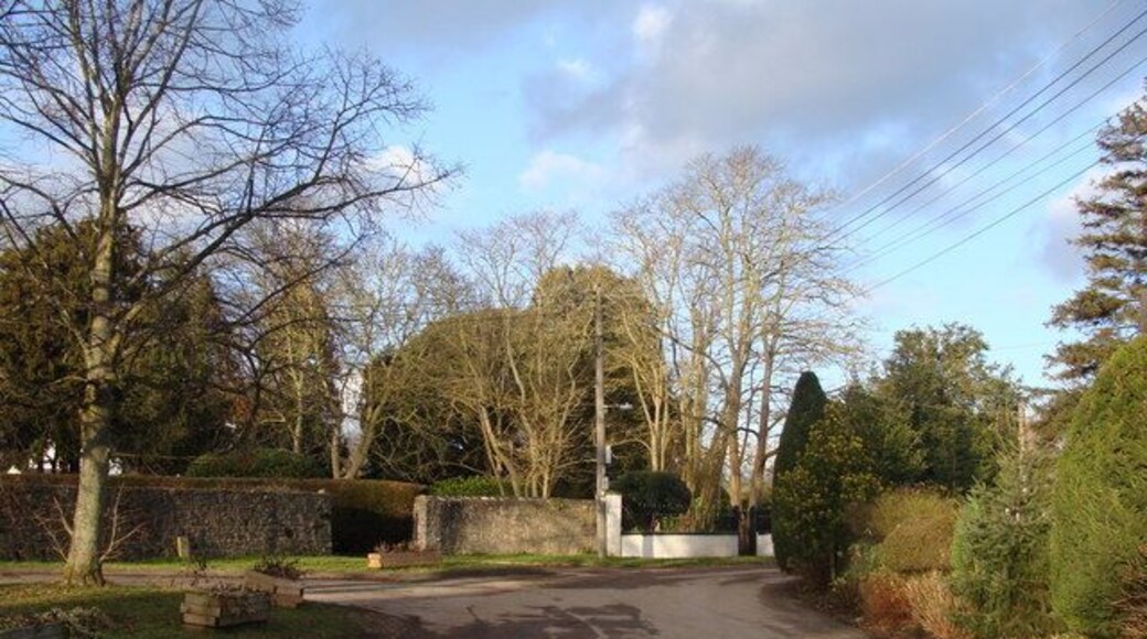 Road junction by Mathern Church