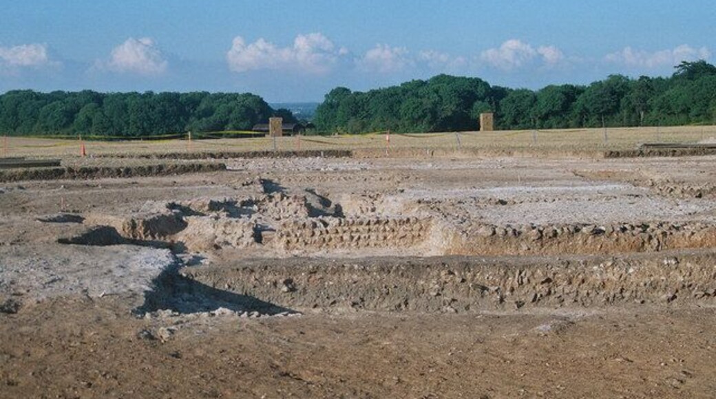 Roman villa at Dunkirt barn, Abbotts Ann Excavation of the Roman villa in 2005 looking NE to Dunkirt Barn and through the gap in Great Wood towards Andover (and the Portway Roman road).