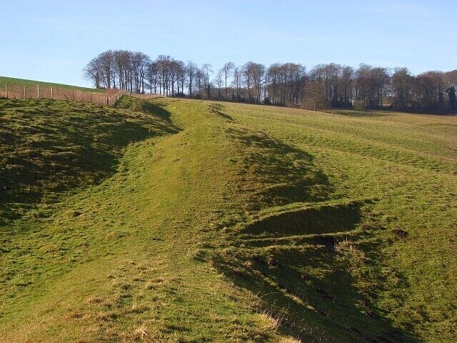 Maccoombe Down Looking west along one of the many ancient earthworks that are in evidence on the downs to the south and west of Tidcombe.