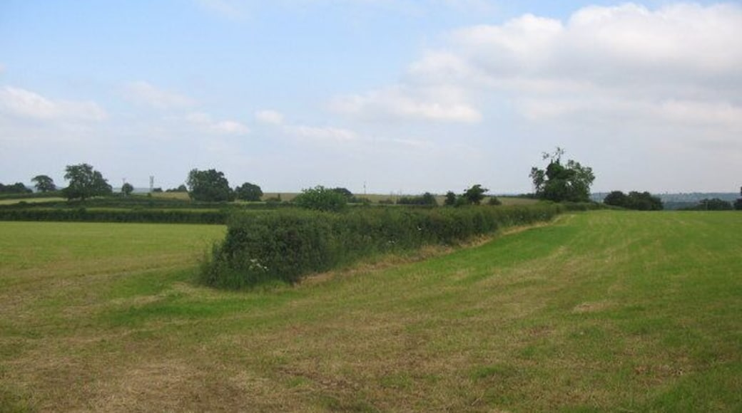 Farmland off Monger Lane A view looking to the southeast across farmland off Monger Lane. The public footpath to Greenhill passes to the left of the hedge at the centre of the image.