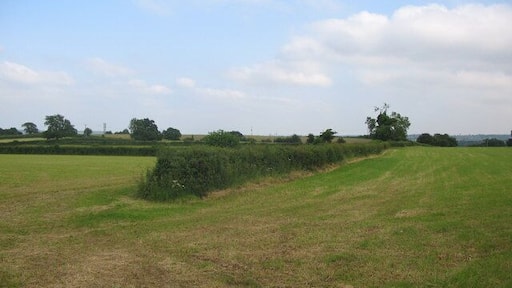 Farmland off Monger Lane A view looking to the southeast across farmland off Monger Lane. The public footpath to Greenhill passes to the left of the hedge at the centre of the image.