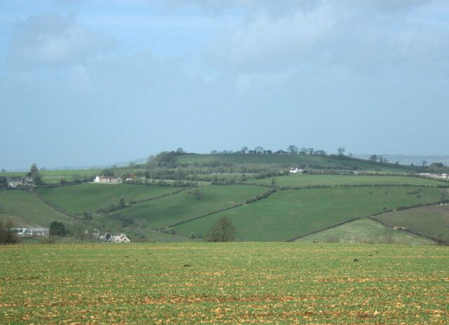 Cornfield north of Peasedown St. John Looking west. An invisible footpath crosses this cornfield on its way down to Splott Farm. There was a stoneage fort on the left end of the hill in the background, the village of Tunley is only just out of the picture to the right.
