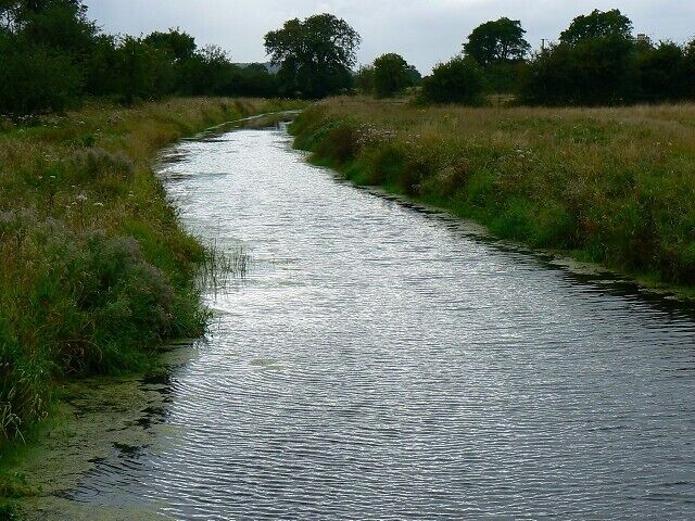 The Oldbridge River between Hewish and Puxton This is the view facing west. Puxton with its leaning church is to the south. The bridge that provided the viewpoint is narrow and weak with a weight limit of 3 tonnes. My favourite sort of river - boat-free.