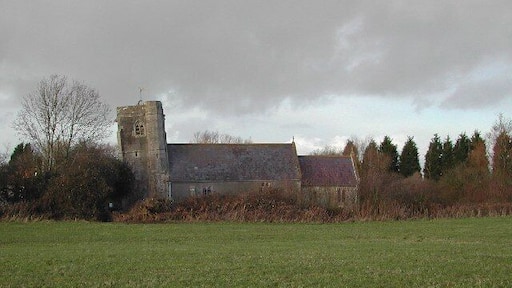 The leaning tower of Puxton church. The village of Puxton on the Somerset levels. This small village has a unique church best viewed from the south.