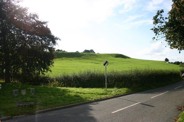 Pea Hill. This is Pea Hill from the cross roads on Sandon Bank to Salt and to Enson, Enson Lane is in the foreground.