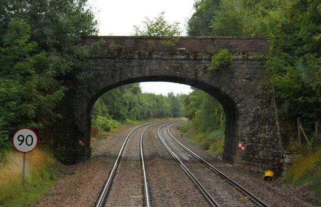 A woodland track crosses the line