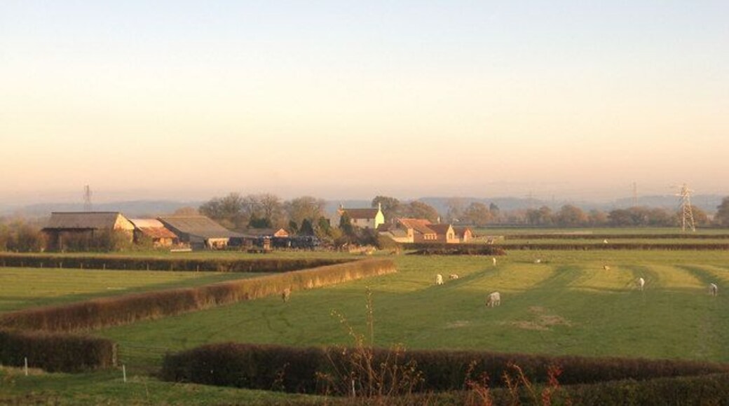 Knight's Farm, Shepperdine. Viewed from the footpath around the Oldbury Power Station silt ponds. The farm is on the road to Shepperdine which lies directly beyond the farm.
