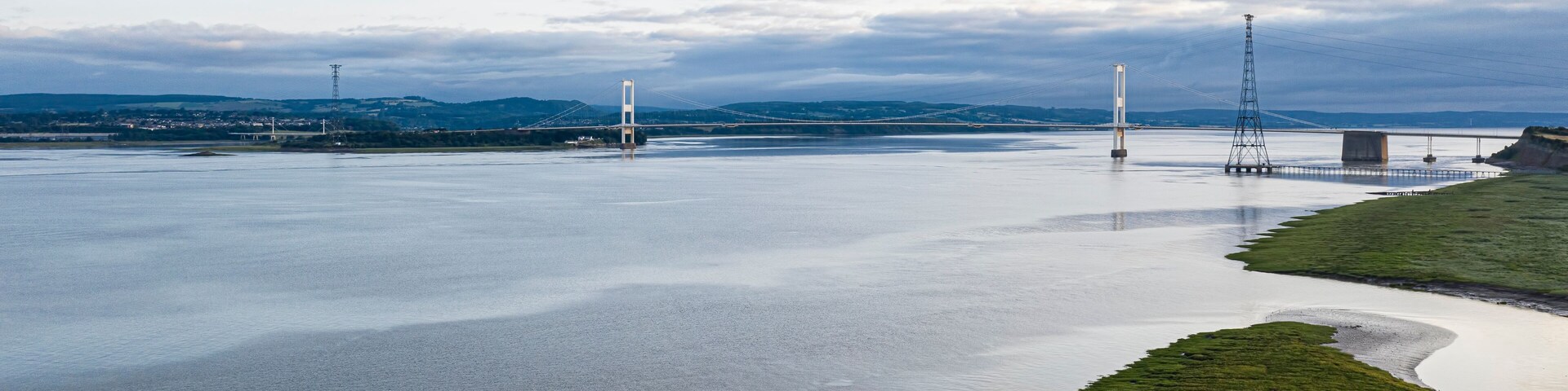 Aerial view of the Severn Bridge near Bristol, United Kingdom,