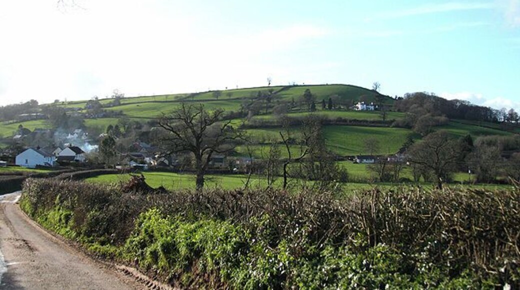 Southleigh: nearing the village Looking west with Glebe House on the hill on the right