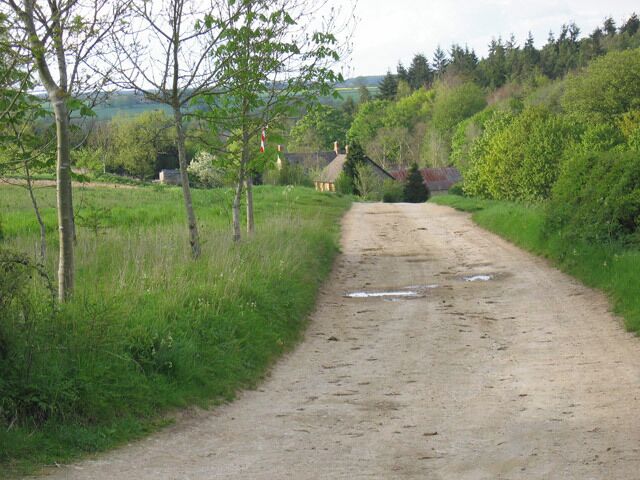 Holly Court Farm. Looking in a northerly direction from the road, down the lane leading to Holly Court Farm.